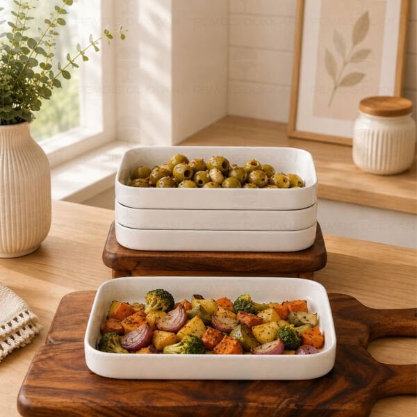 3 ADET KARE 23.5CM PORSELEN YEMEK & KAHVALTI SERVİS (POR1903)﻿