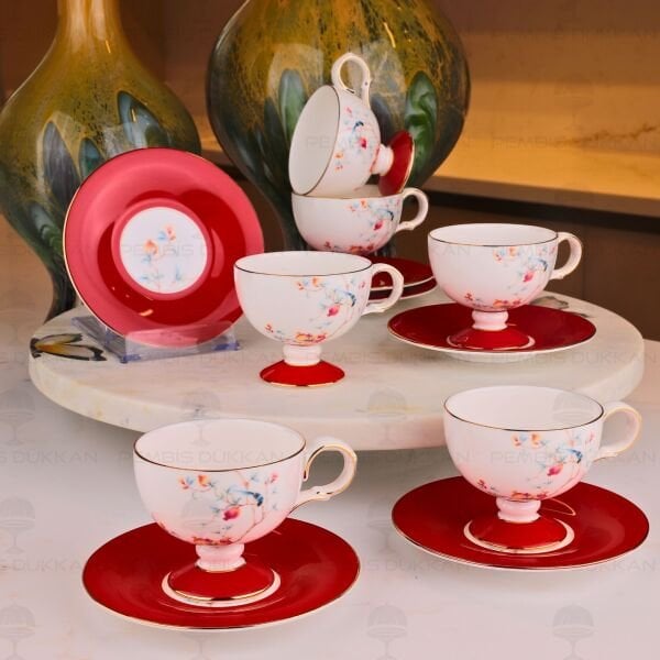 KIRMIZI ROYAL CHARME-VERONICA 6 KİŞİLİK KAHVE FİNCAN TAKIMI (ROY-0107)