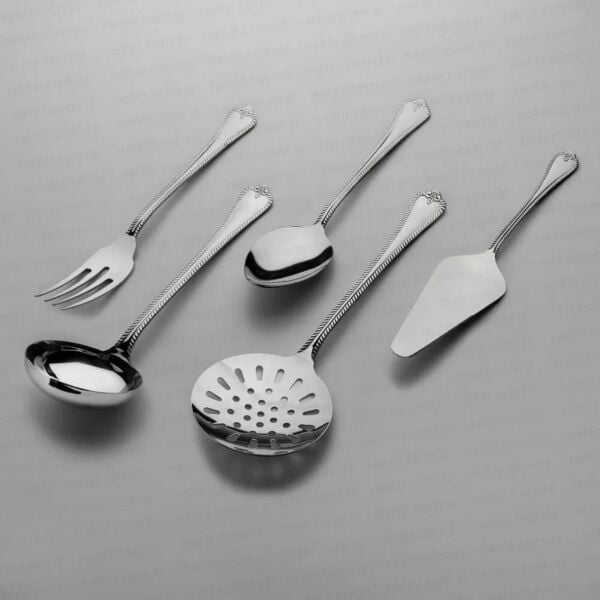 NEHİR FULYA SADE 5 PARÇA PASLANMAZ ÇELİK, KEPÇE KAŞIK KEVGİR SERVİS TAKIMI