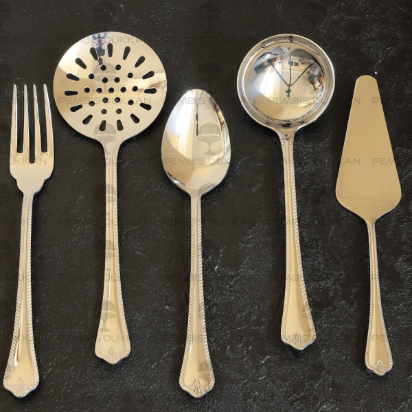 NEHİR FULYA SADE 5 PARÇA PASLANMAZ ÇELİK, KEPÇE KAŞIK KEVGİR SERVİS TAKIMI