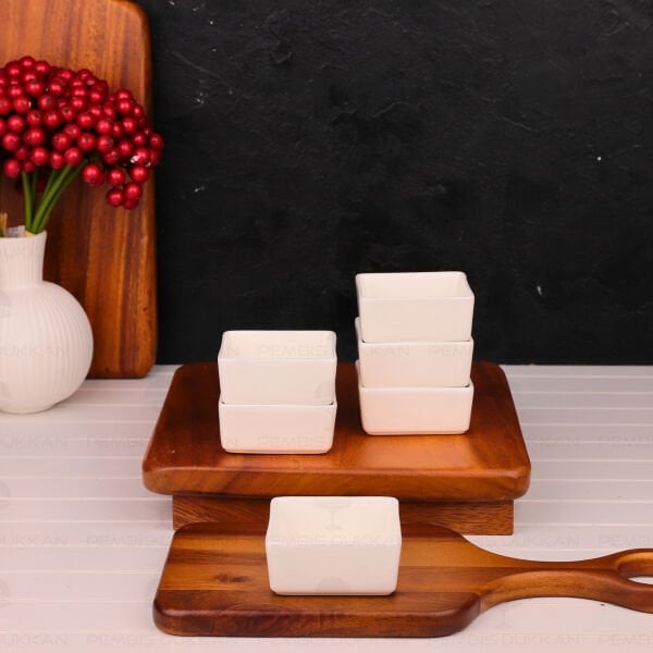 6 ADET CUBE PORSELEN MİNİ SOSLUK KASE (14341)