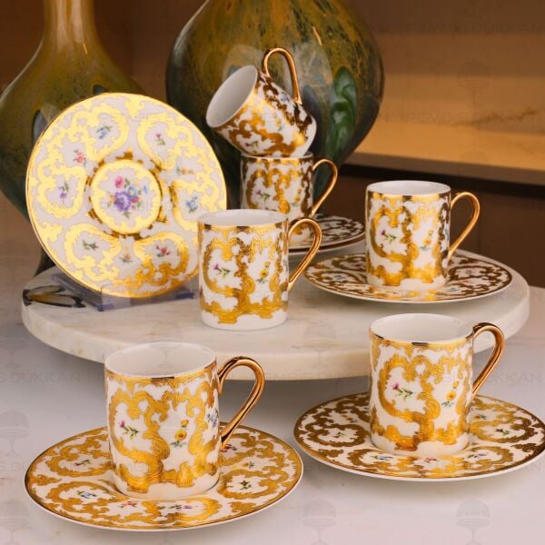 ROYAL CHARME-FIORELLA 24 K. ALTIN 6 KİŞİLİK KAHVE FİNCAN TAKIMI (ROY-0065)