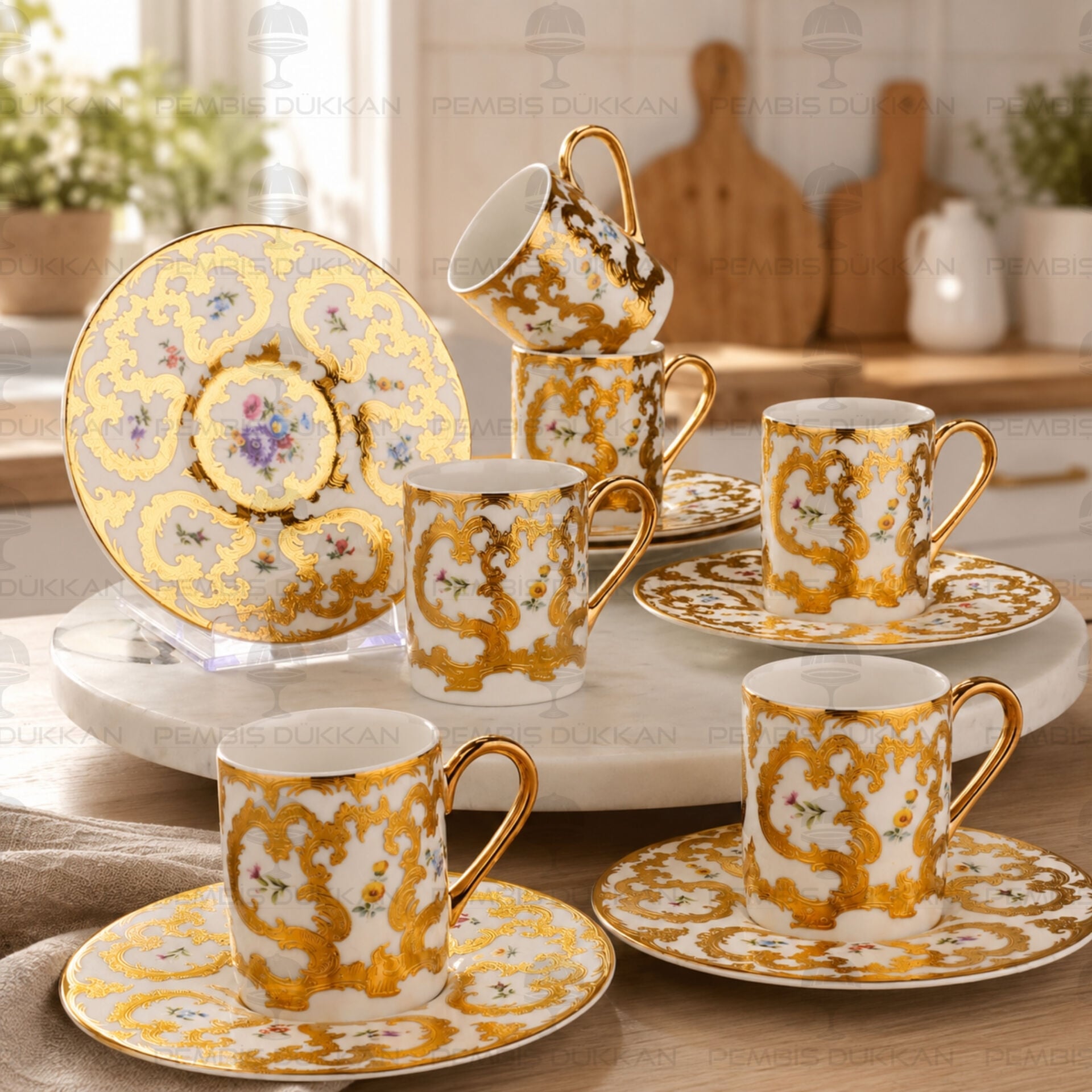 ROYAL CHARME-FIORELLA 24 K. ALTIN 6 KİŞİLİK KAHVE FİNCAN TAKIMI (ROY-0065)