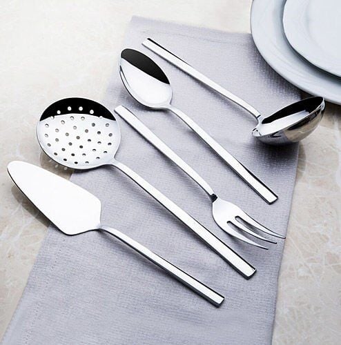 NEHİR DALYAN SADE  5 PARÇA PASLANMAZ ÇELİK, KEPÇE KAŞIK KEVGİR SERVİS TAKIMI