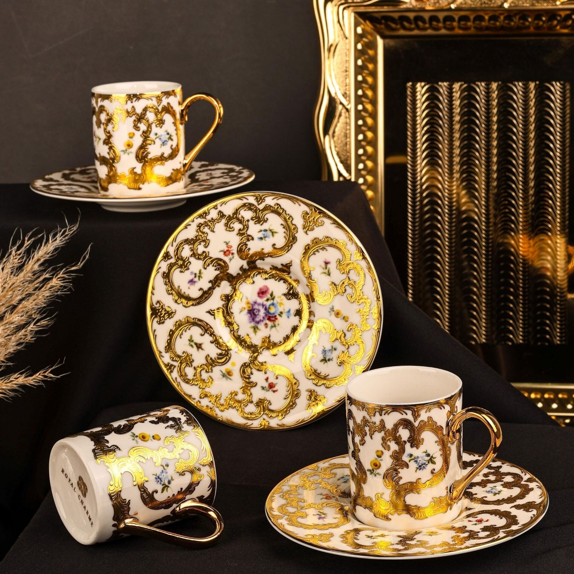 ROYAL CHARME-FIORELLA 24 K. ALTIN 6 KİŞİLİK KAHVE FİNCAN TAKIMI (ROY-0065)