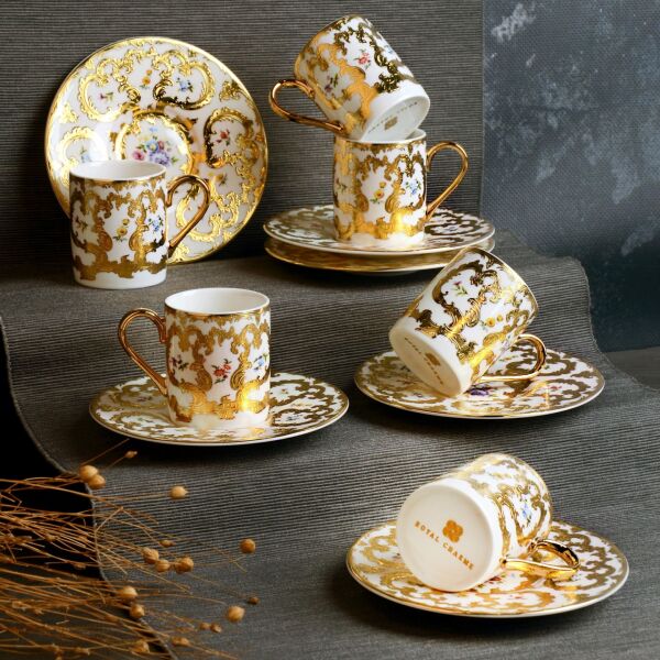 ROYAL CHARME-FIORELLA 24 K. ALTIN 6 KİŞİLİK KAHVE FİNCAN TAKIMI (ROY-0065)