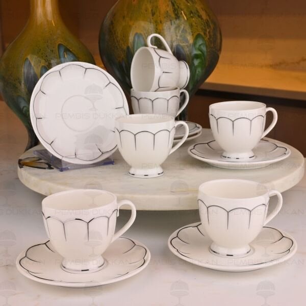 RAVENA GÜMÜŞ YALDIZLI 6 KİŞİLİK KAHVE FİNCAN TAKIMI (POR-102319)