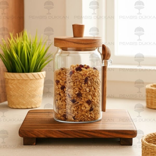 NOMİ 900ML KAŞIKLI, AKASYA KAPAKLI KAVANOZ (THN84313)