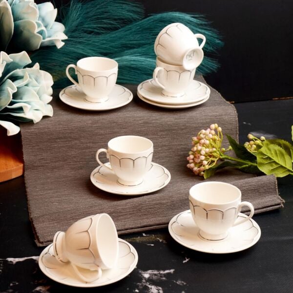 RAVENA GÜMÜŞ YALDIZLI 6 KİŞİLİK KAHVE FİNCAN TAKIMI (POR-102319)