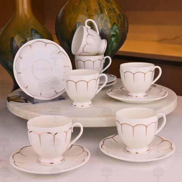 RAVENA ALTIN YALDIZLI 6 KİŞİLİK KAHVE FİNCAN TAKIMI (POR-102318)