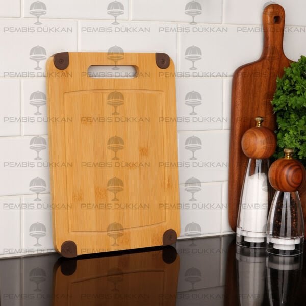 BAMBU DİKDÖRTGEN SİLİKON KENARLI KESİM PANO - KESME TAHTASI (1300)