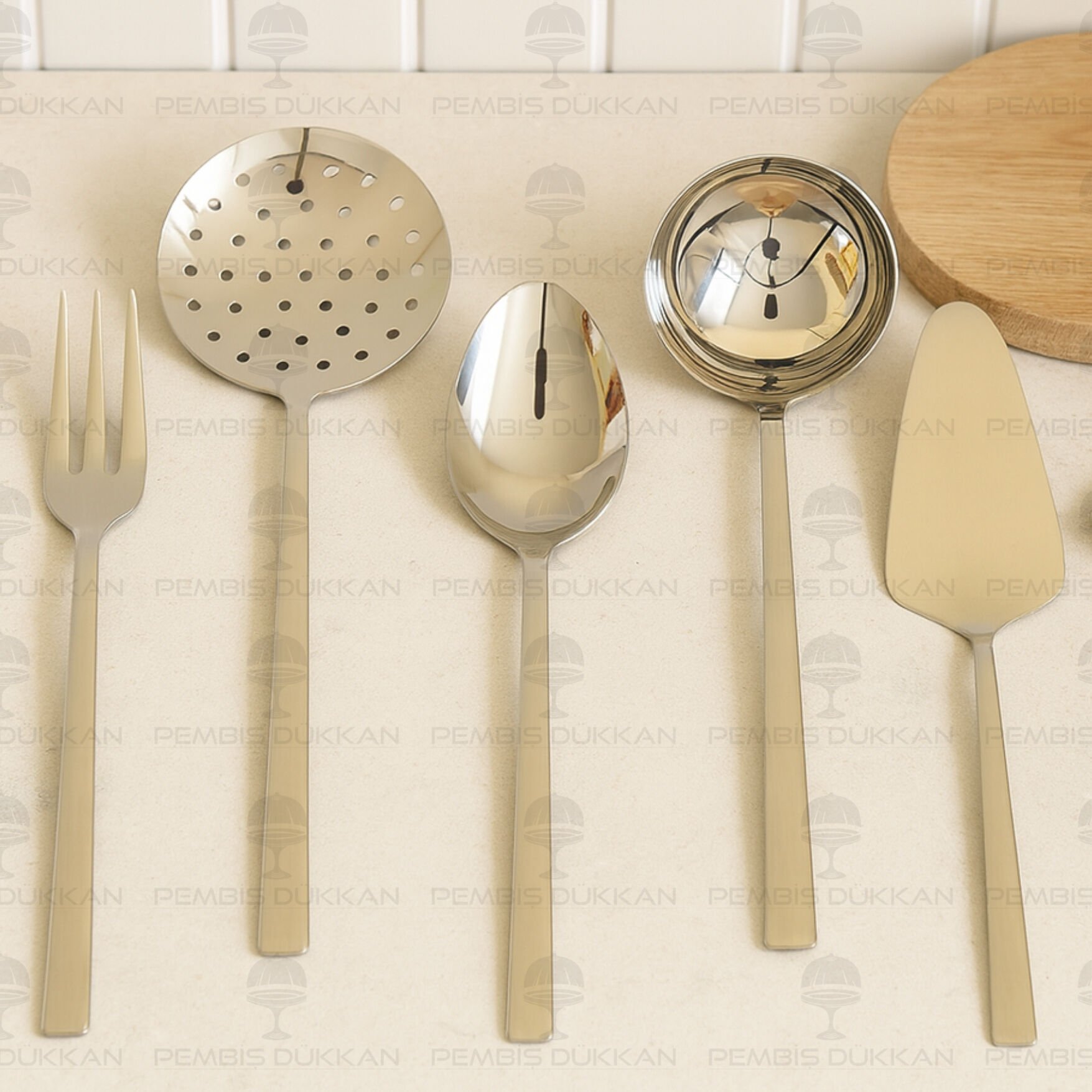 NEHİR SOFİA SADE 5 PARÇA PASLANMAZ ÇELİK, KEPÇE KAŞIK KEVGİR SERVİS TAKIMI