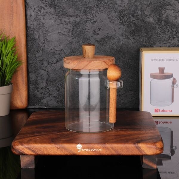 NOMİ 700ML KAŞIKLI, AKASYA KAPAKLI KAVANOZ (THN84312)