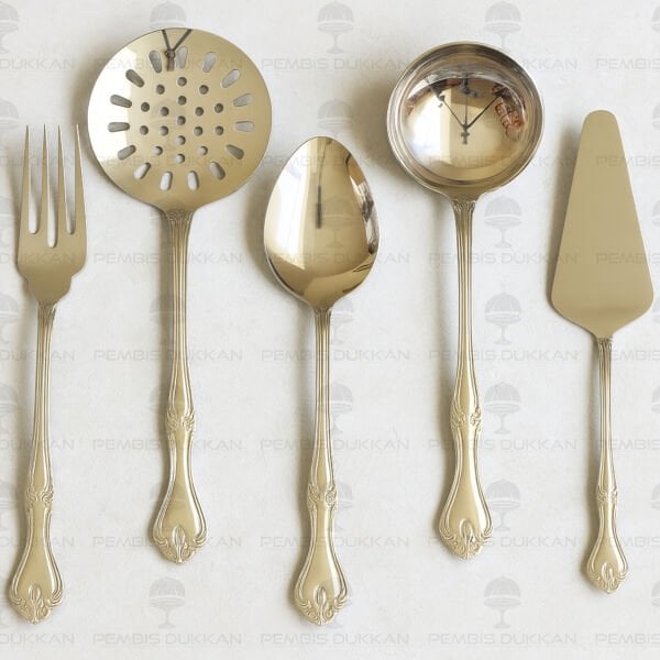 NEHİR LALEZAR SADE 5 PARÇA PASLANMAZ ÇELİK, KEPÇE KAŞIK KEVGİR SERVİS TAKIMI