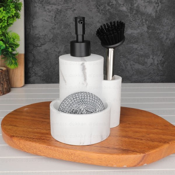 BEYAZ PİNGU SÜNGERLİK HAZNELİ, FIRÇALI POLYRESİN SABUNLUK (56816)