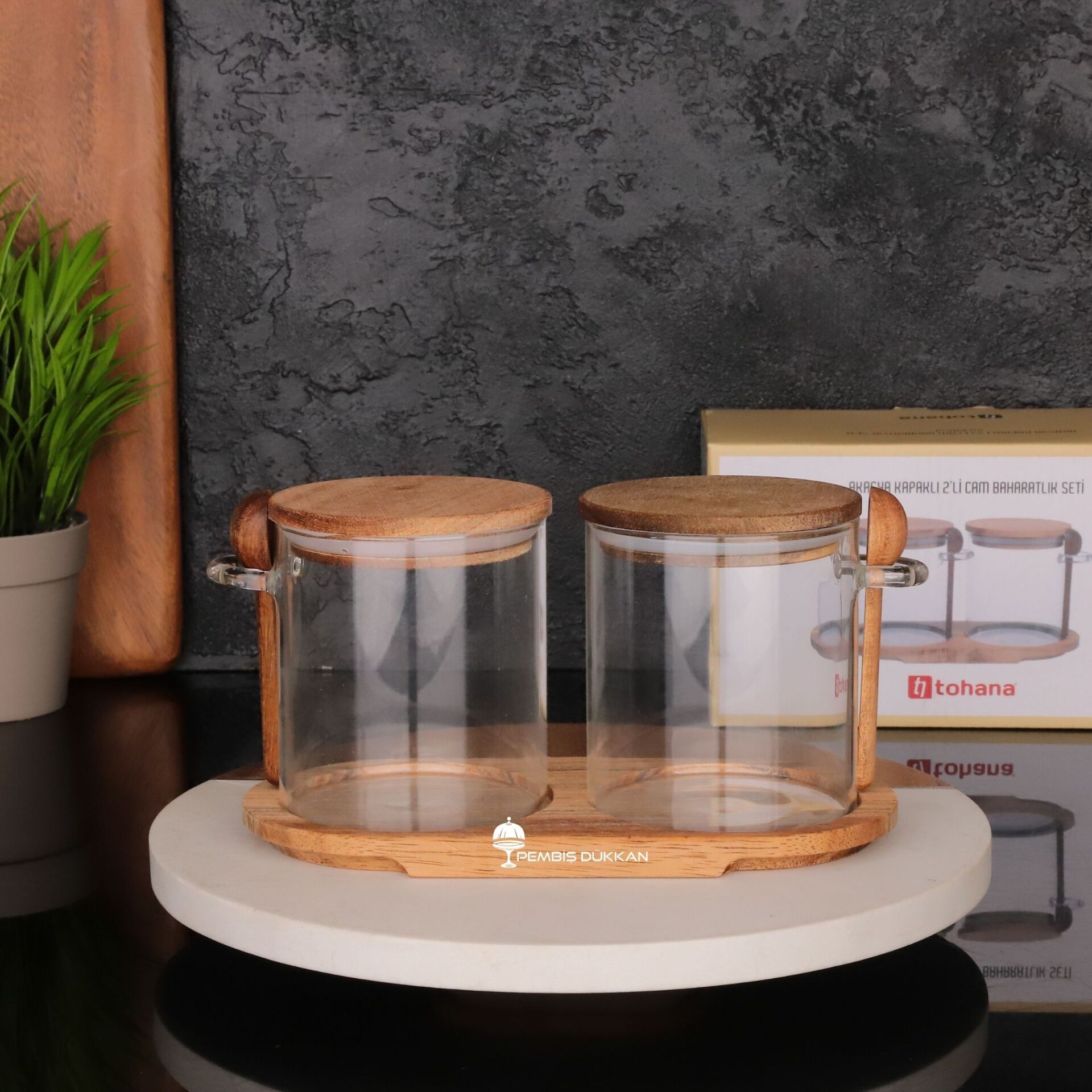THN AKASYA KAPAKLI 2'Lİ CAM BAHARATLIK SETİ (84318)