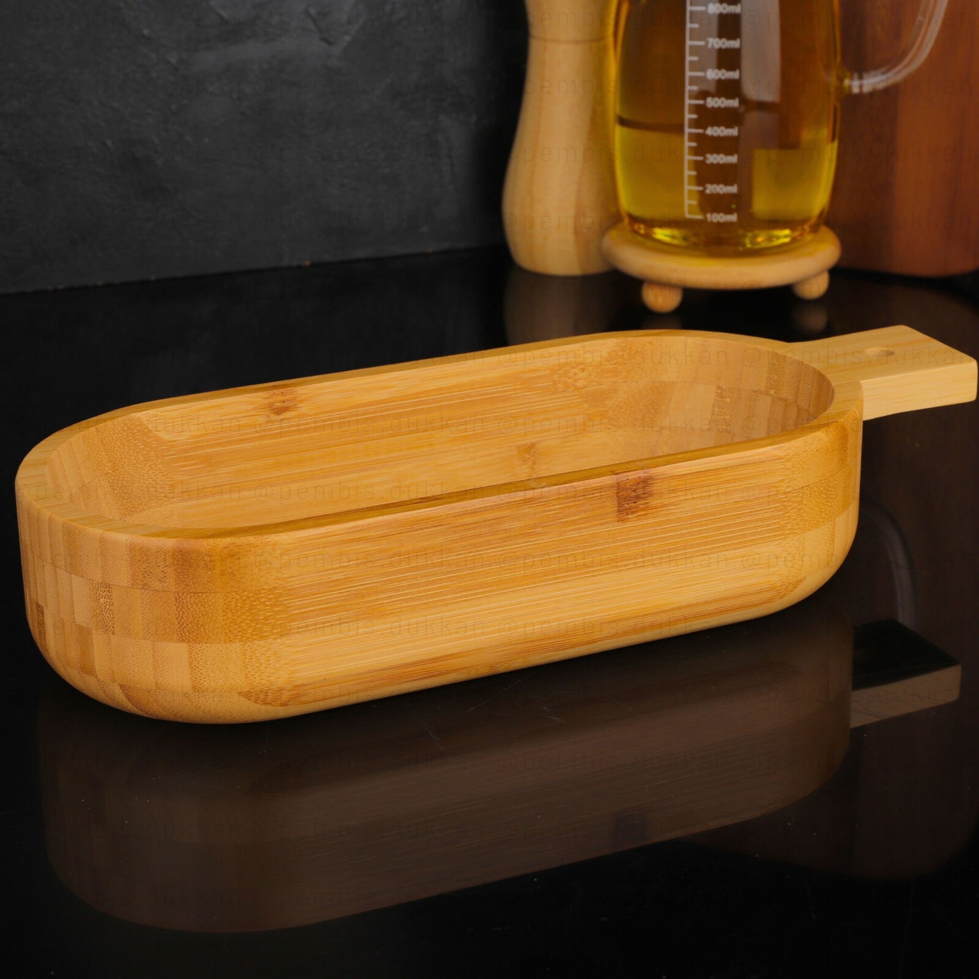 7B113 BAMBU BOHEM OVAL KULPLU DERİN SUNUMLUK