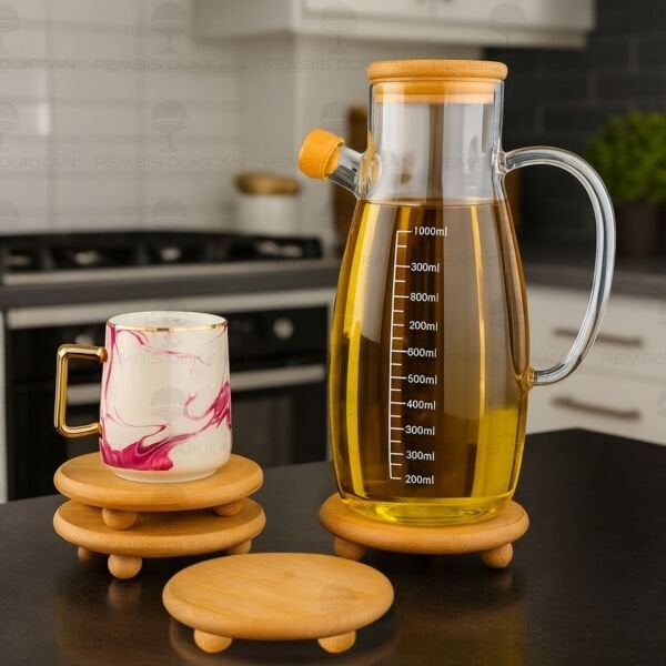 BAMBU TOP AYAKLI YUVARLAK KUPA & BARDAK ALTLIĞI (1056)