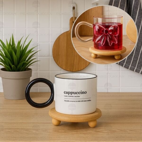 BAMBU TOP AYAKLI YUVARLAK KUPA & BARDAK ALTLIĞI (1056)