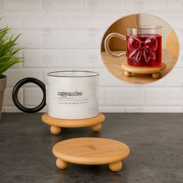 BAMBU TOP AYAKLI YUVARLAK KUPA & BARDAK ALTLIĞI (1056)