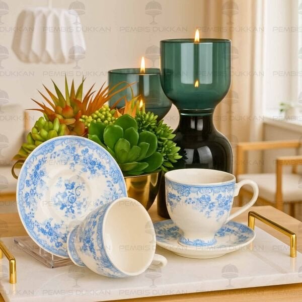 MAVİ VİNTAGE 2 KİŞİLİK ROMANTİK FİNCAN TAKIMI