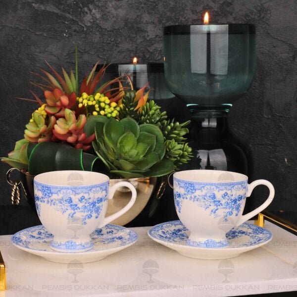 MAVİ VİNTAGE 2 KİŞİLİK ROMANTİK FİNCAN TAKIMI