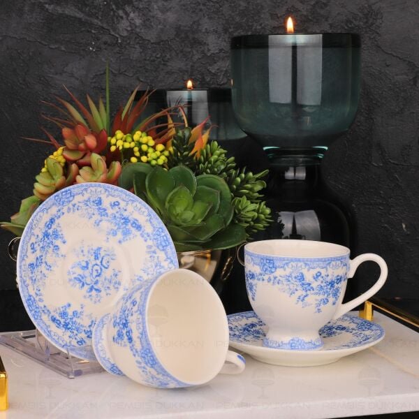 MAVİ VİNTAGE 2 KİŞİLİK ROMANTİK FİNCAN TAKIMI