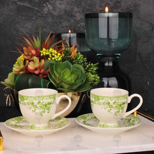 YEŞİL VİNTAGE 2 KİŞİLİK ROMANTİK FİNCAN TAKIMI