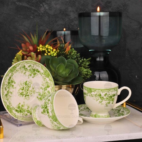 YEŞİL VİNTAGE 2 KİŞİLİK ROMANTİK FİNCAN TAKIMI