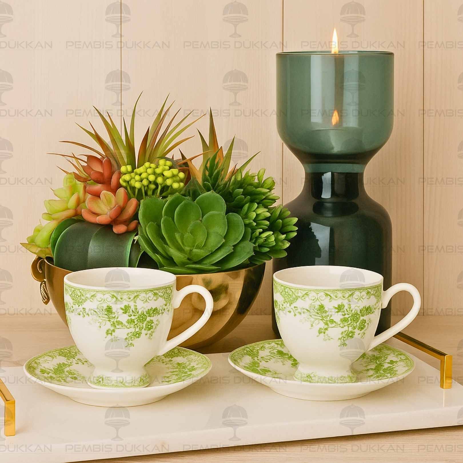 YEŞİL VİNTAGE 2 KİŞİLİK ROMANTİK FİNCAN TAKIMI