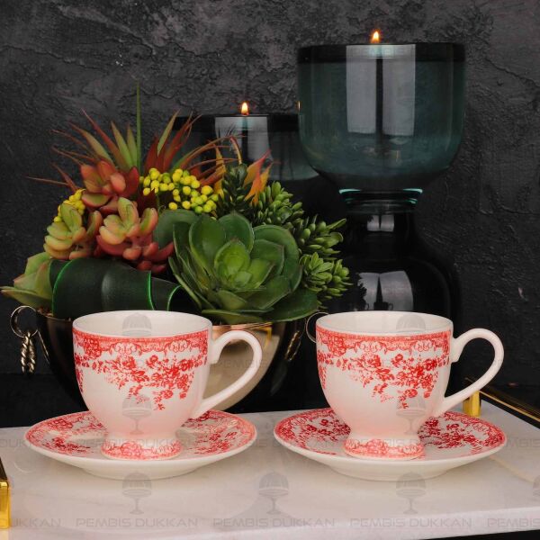 KIRMIZI VİNTAGE 2 KİŞİLİK ROMANTİK FİNCAN TAKIMI