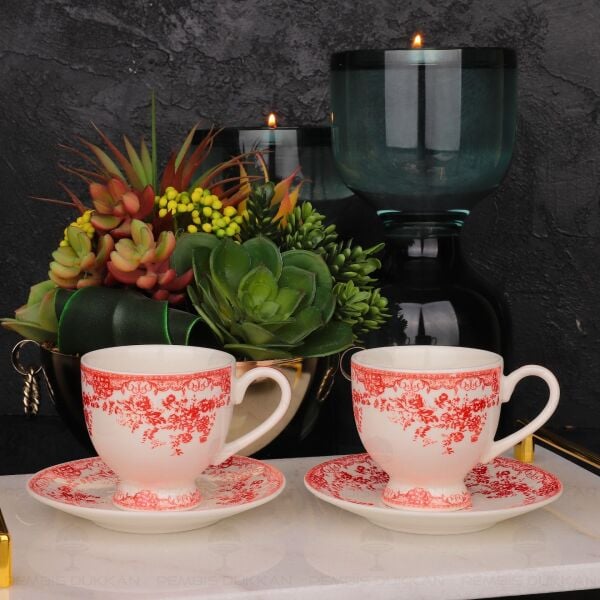 KIRMIZI VİNTAGE 2 KİŞİLİK ROMANTİK FİNCAN TAKIMI