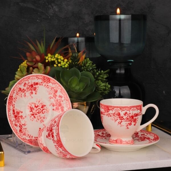 KIRMIZI VİNTAGE 2 KİŞİLİK ROMANTİK FİNCAN TAKIMI