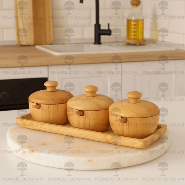 7B100 BAMBU STANDLI 3LÜ BAMBU REÇELLİK BAHARATLIK