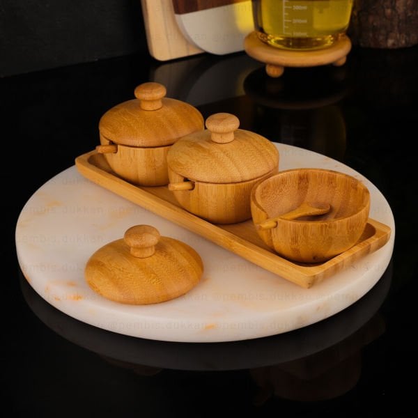 3LÜ BAMBU STANDLI, KAŞIKLI BAHARATLIK & REÇELLİK SET (7B100)