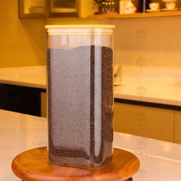 DİKDÖRTGEN 1850ML BAMBU KAPAKLI KAVANOZ (1644)