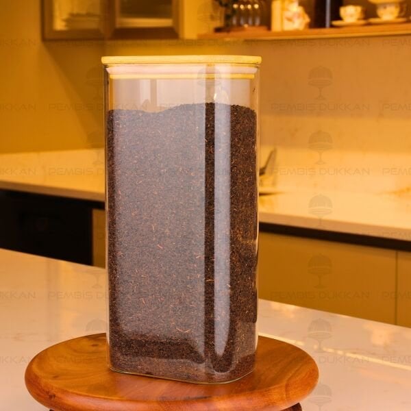 DİKDÖRTGEN 1850ML BAMBU KAPAKLI KAVANOZ (1644)