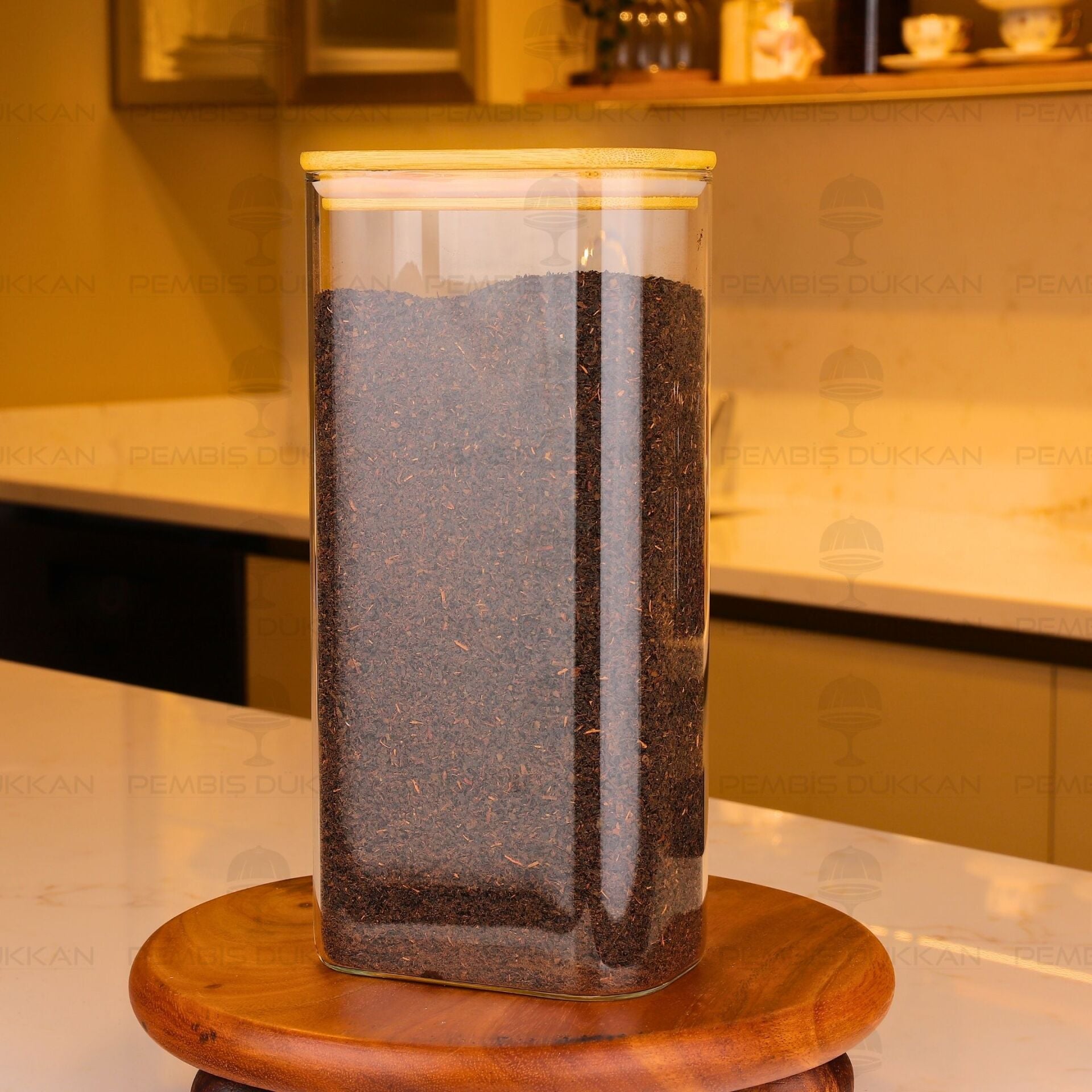 DİKDÖRTGEN 1850ML BAMBU KAPAKLI KAVANOZ (1644)