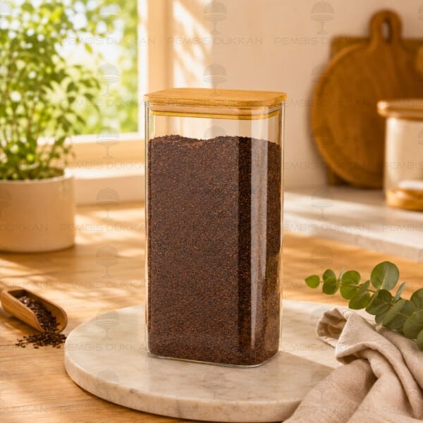 DİKDÖRTGEN 1850ML BAMBU KAPAKLI KAVANOZ (1644)