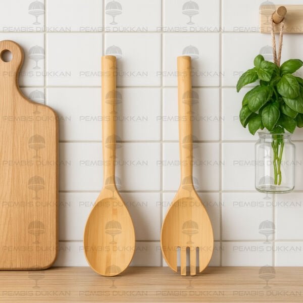 2Lİ BAMBU UZUN SALATA SERVİS KAŞIK SETİ (7B153)