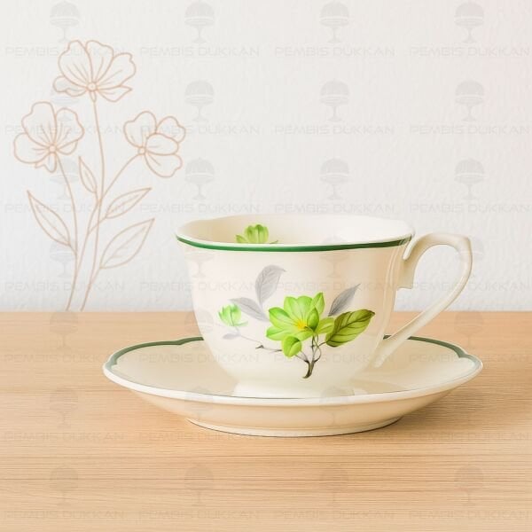 YEŞİL ÇİÇEKLİ 2 KİŞİLİK BAHAR FİNCAN TAKIMI