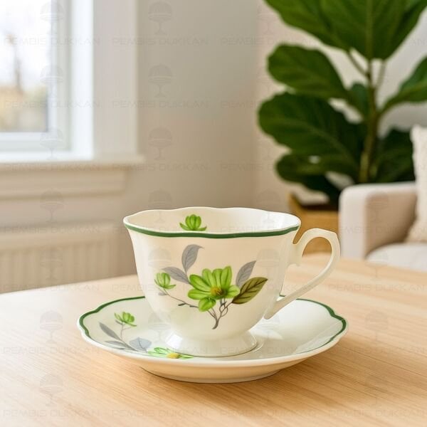 YEŞİL ÇİÇEKLİ 2 KİŞİLİK BAHAR FİNCAN TAKIMI