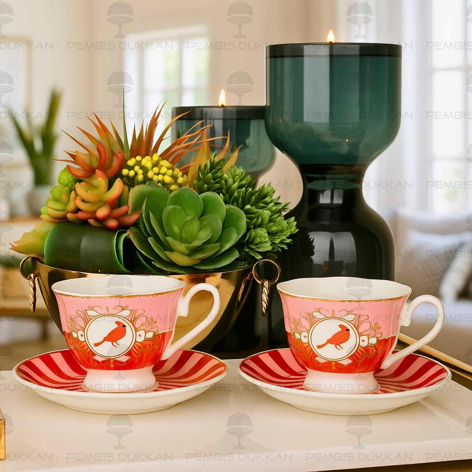 KIRMIZI KUŞLU 2 KİŞİLİK FİNCAN TAKIMI