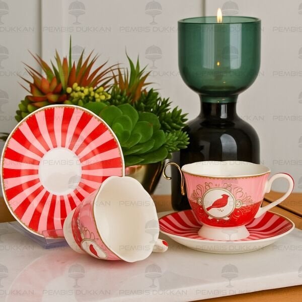 KIRMIZI KUŞLU 2 KİŞİLİK FİNCAN TAKIMI