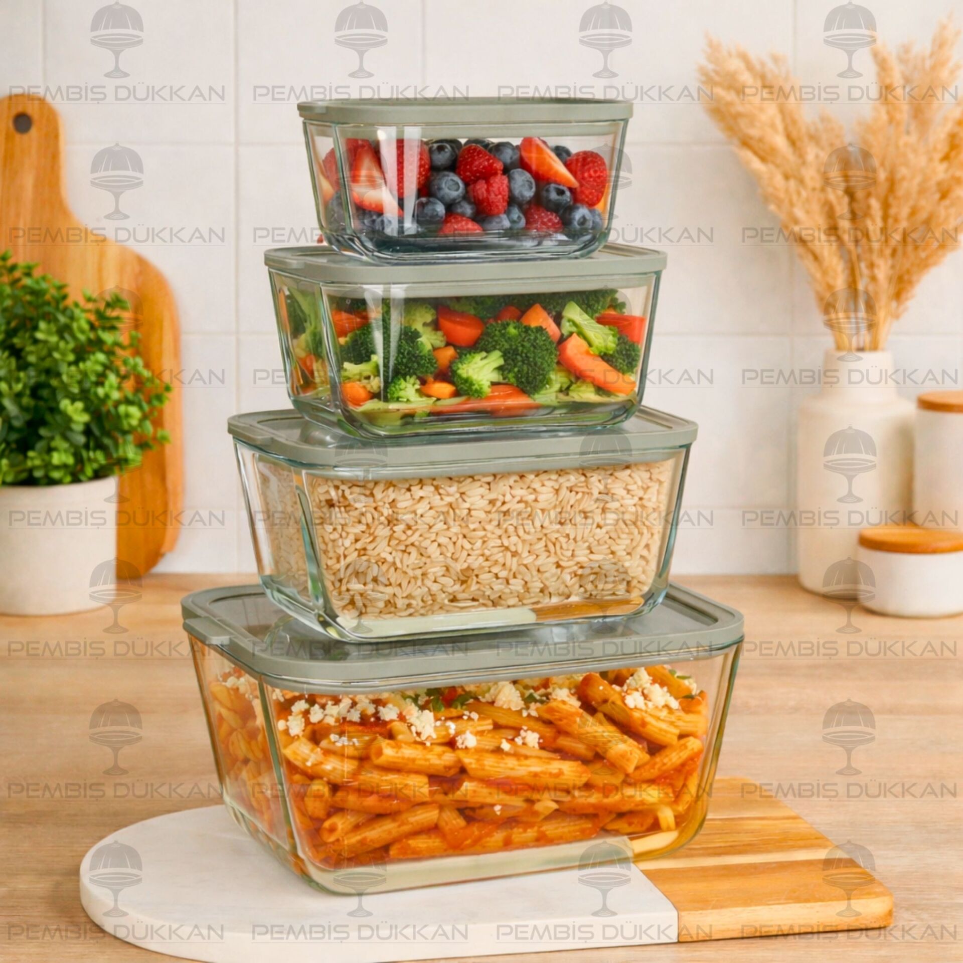 HIELO GRİ 4 LÜ CAM VAKUMLU SAKLAMA KABI (6664)