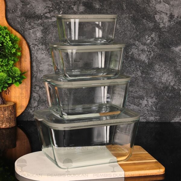 HIELO GRİ 4 LÜ CAM VAKUMLU SAKLAMA KABI (6664)