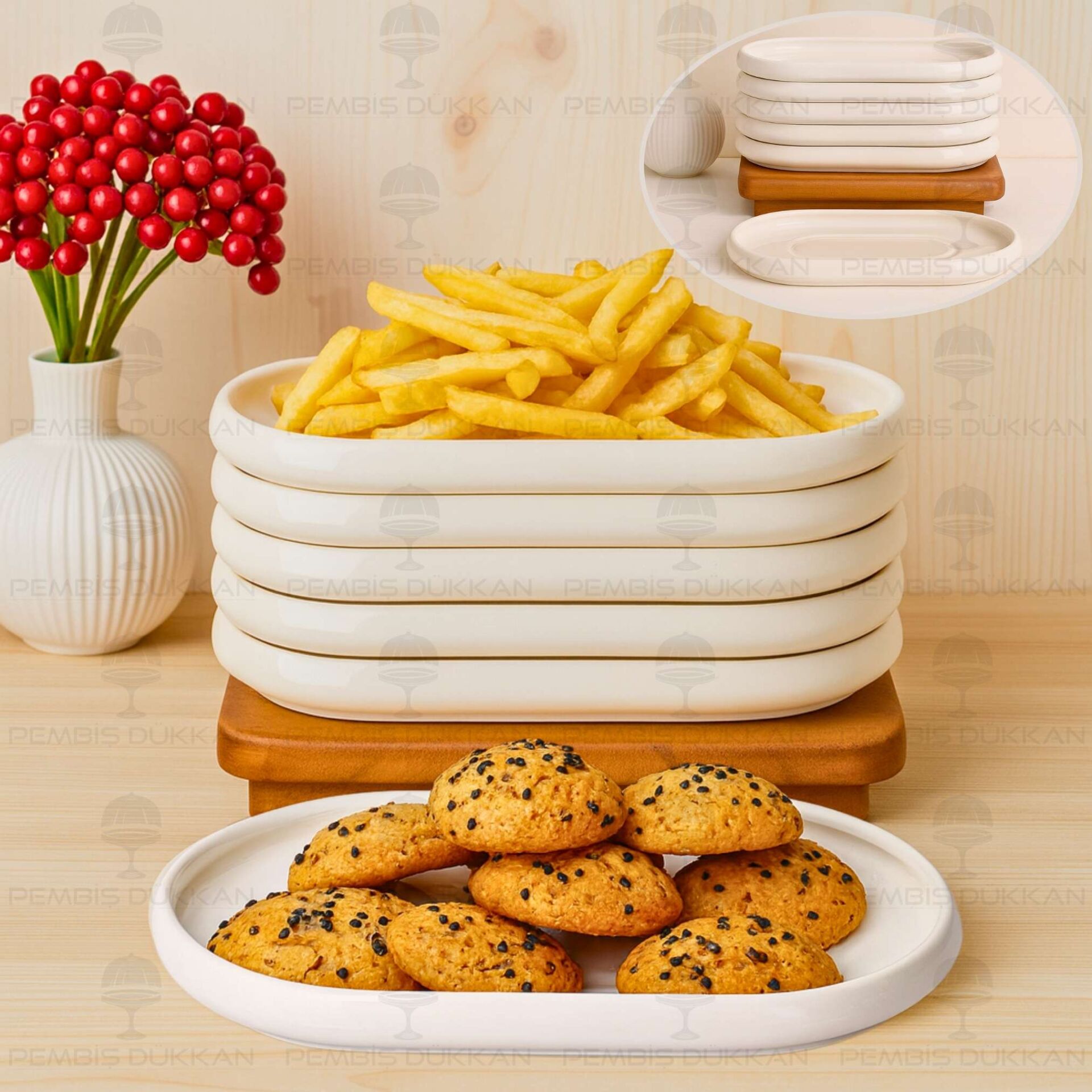 1 ADET VENTO Mien OVAL PORSELEN MASA ORTASI KAHVALTILIK ARA SERVİS (25072)