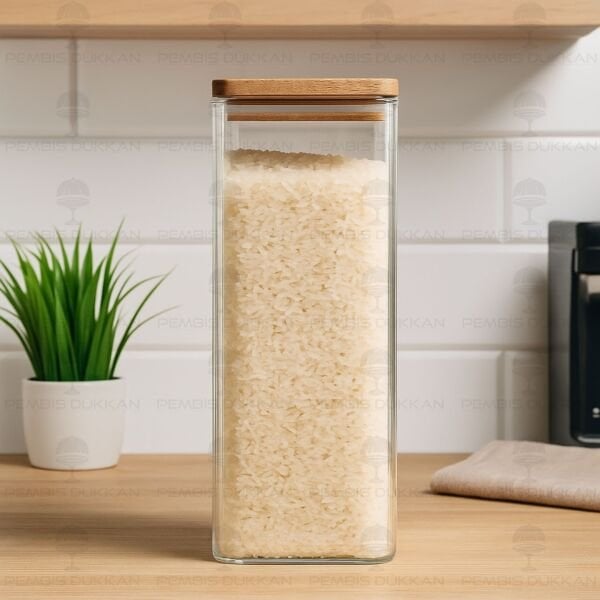 KAREN 2100ML AKASYA KAPAKLI, DÜZ KAVANOZ (BOR058)