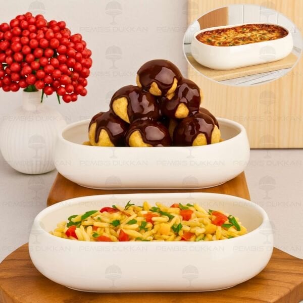 1 ADET VENTO Mien OVAL PORSELEN MASA ORTASI DERİN SALATA & MEZE SERVİS (25075)