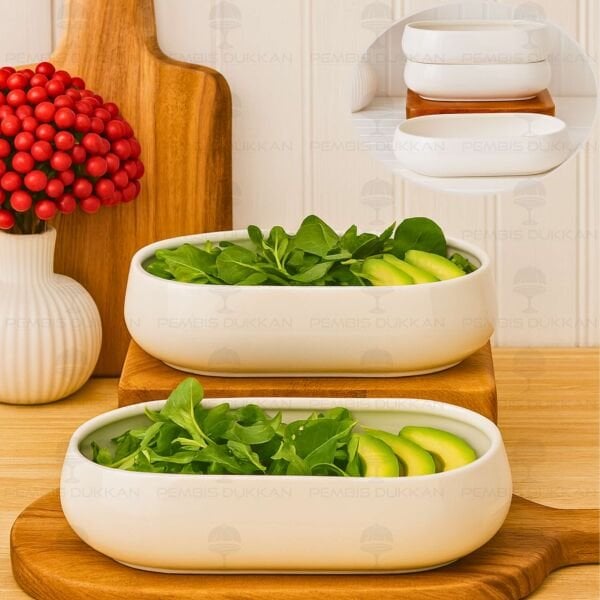 1 ADET VENTO Mien OVAL PORSELEN MASA ORTASI DERİN SALATA & MEZE SERVİS (25075)